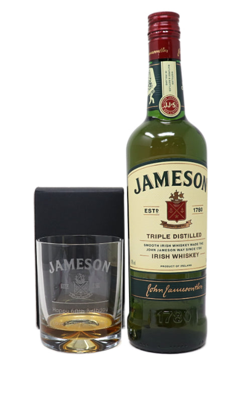 Personalised Glass Tumbler & 70cl Jameson Irish Whiskey - Label Design