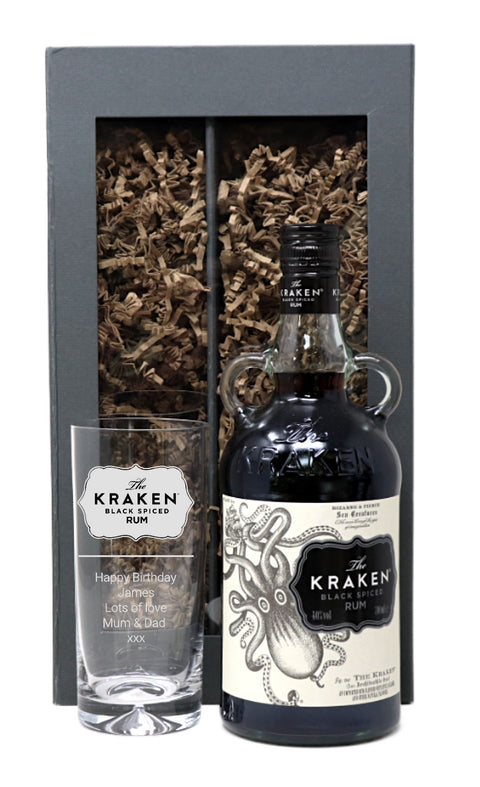 Personalised Highball Glass & 70cl Kraken Rum - Label Design