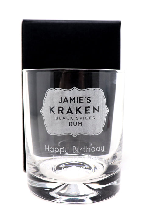 Personalised Kraken Label Rum Glass Tumbler