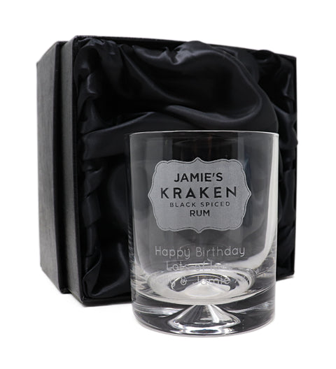 Personalised Dimple Glass Tumbler - Kraken Label Design