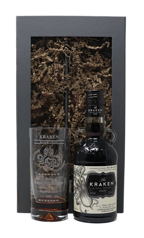 Personalised Kraken Octopus Highball Glass & 35cl Kraken Rum Gift Set