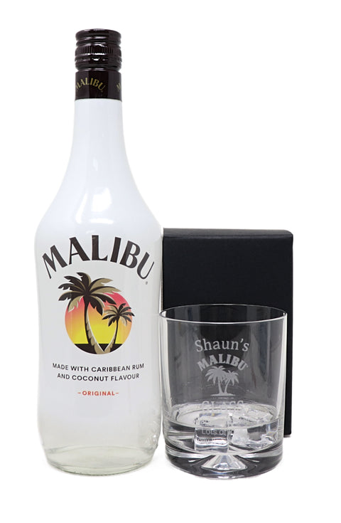 Personalised Glass Tumbler & Malibu - Malibu Design