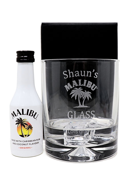 Personalised Glass Tumbler & Miniature - Malibu Design