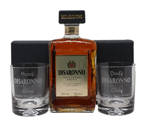 Personalised Pair of Glass Tumblers & 50cl Disaronno - Disaronno Design