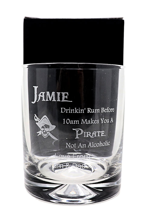 Personalised Dimple Glass Tumbler - Pirate Rum Design