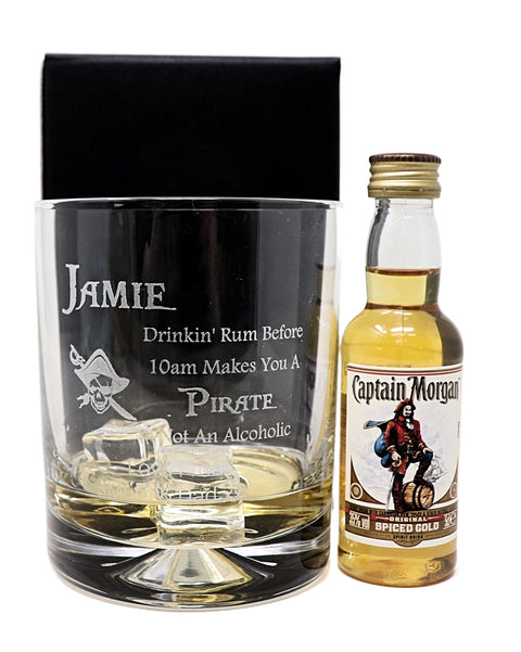 Personalised Glass Tumbler & Miniature - Pirate Rum Design