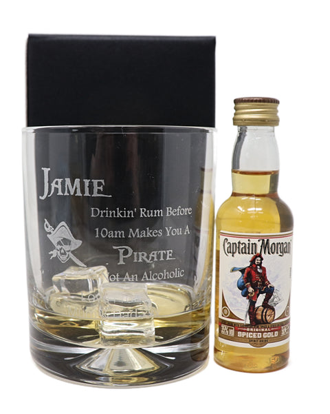 Personalised Glass Tumbler & Miniature - Pirate Rum Design