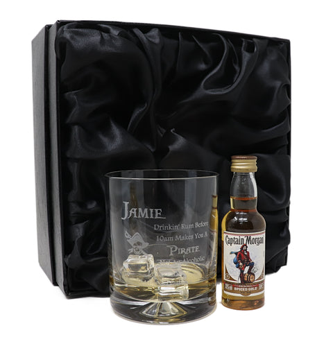 Personalised Pirate Rum Glass Tumbler & Miniature Rum Gift Set