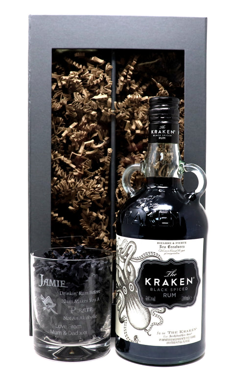 Personalised Glass Tumbler & 70cl Kraken - Pirate Rum Design