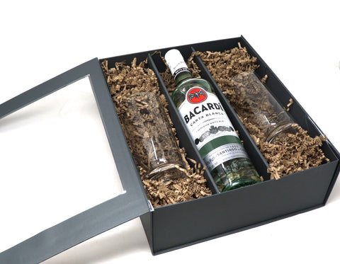 Personalised Pair of Highball Glasses & Bacardi - Label Design