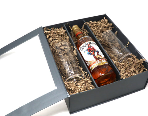 Personalised Pair of Highball Glasses & 70cl Captain Morgan Spiced - Rum % Design