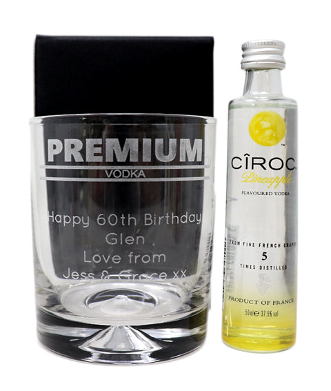 Personalised Glass Tumbler & Miniature - Premium Vodka Banner Design