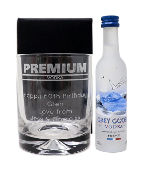 Personalised Glass Tumbler & Miniature - Premium Vodka Banner Design