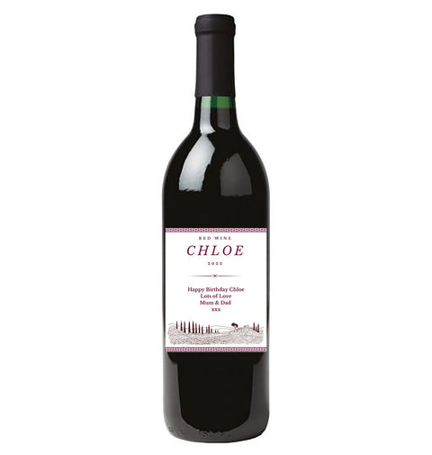 Personalised Red Wine Bottle Label - Vineyard Design