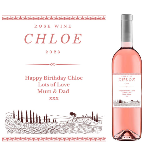 Personalised Rose Wine Bottle Label - Vineyard Design