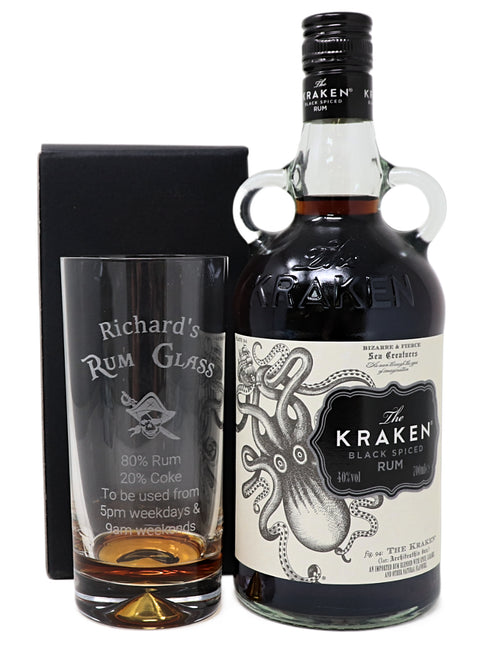 Personalised Highball Glass & 70cl Kraken Black Spiced - Rum % Design