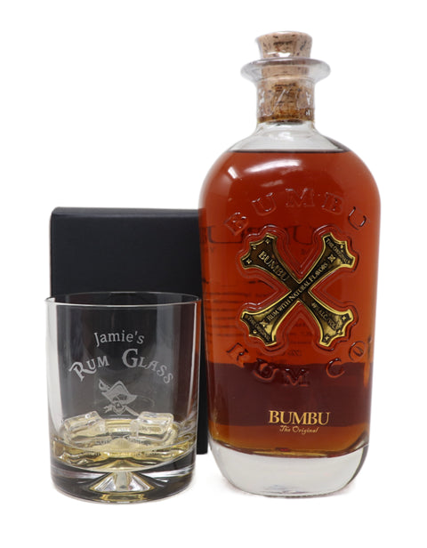 Personalised Glass Tumbler & 70cl Bumbu - Rum Design