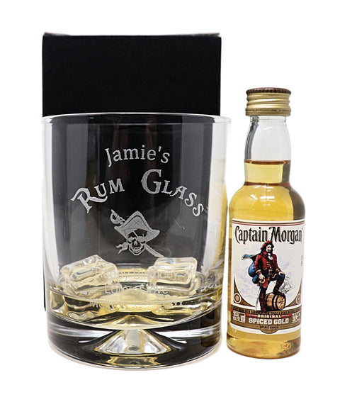 Personalised Engraved Rum Glass Tumbler & Miniature Rum Bottle Gift Set