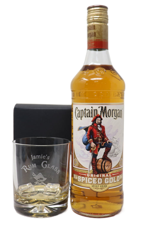 Personalised Glass Tumbler & 70cl Captain Morgan - Rum Design