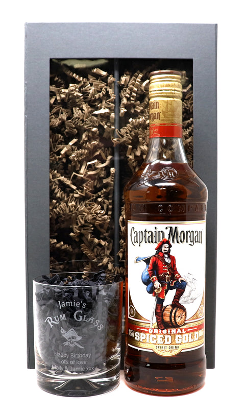 Personalised Rum Glass Tumbler & 70cl Captain Morgan Rum Gift Set