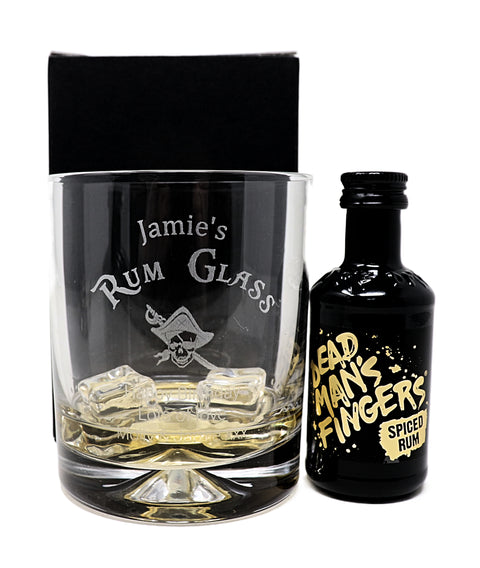 Personalised Engraved Rum Glass Tumbler & Miniature Rum Bottle Gift Set