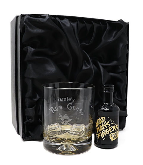 Personalised Engraved Rum Glass Tumbler & Miniature Rum Bottle Gift Set