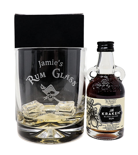 Personalised Engraved Rum Glass Tumbler & Miniature Rum Bottle Gift Set