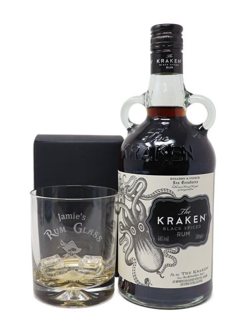 Personalised Glass Tumbler & 70cl Kraken Black Spiced - Rum Design