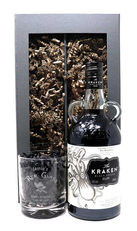 Personalised Glass Tumbler & 70cl Kraken Black Spiced - Rum Design