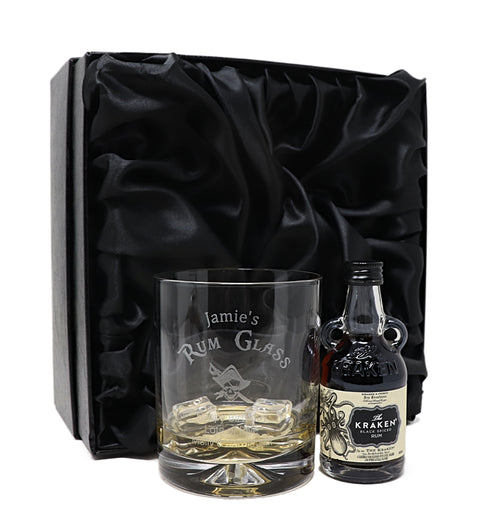 Personalised Engraved Rum Glass Tumbler & Miniature Rum Bottle Gift Set