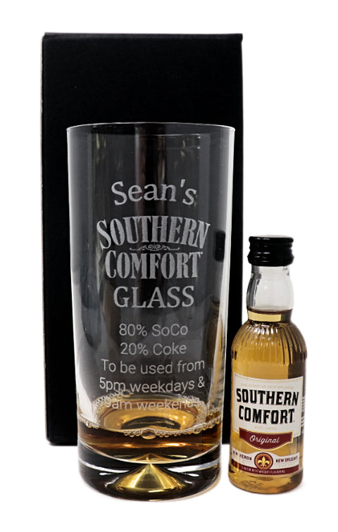 Personalised Engraved Highball Glass & Miniature Alcohol Gift Set - Southern Comfort % Design
