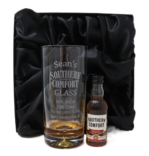 Personalised Engraved Highball Glass & Miniature Alcohol Gift Set - Southern Comfort % Design