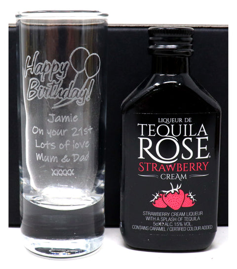 Personalised Tall Shot Glass & Miniature Alcohol - Birthday Design