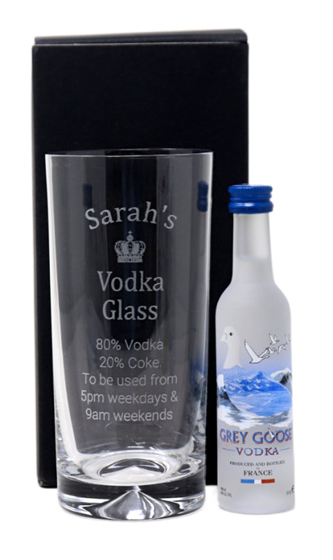 Personalised Highball Glass & Grey Goose Miniature - Vodka % Design
