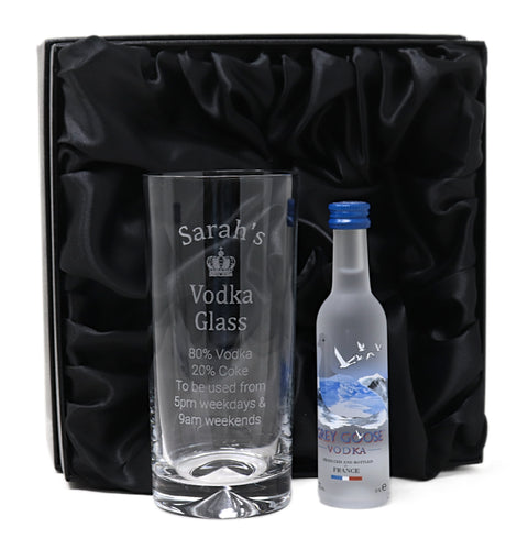 Personalised Highball Glass & Grey Goose Miniature - Vodka % Design