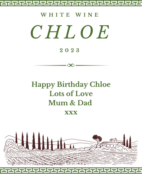 Personalised White Wine Bottle Label - Vineyard Design