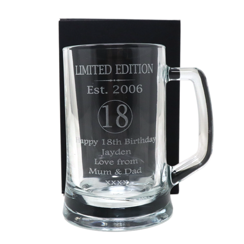 Personalised Pint Glass Tankard & 6 Bottles of Hawkstone Beer Gift Set - 18th Birthday Design
