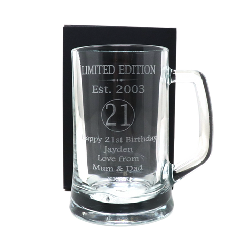 Personalised Pint Glass Tankard & 6 Bottles of Hawkstone Beer Gift Set - 21st Birthday Design