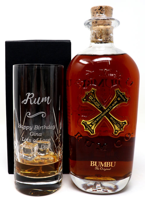 Personalised Crystal Highball Glass & Bottle -  Rum Design