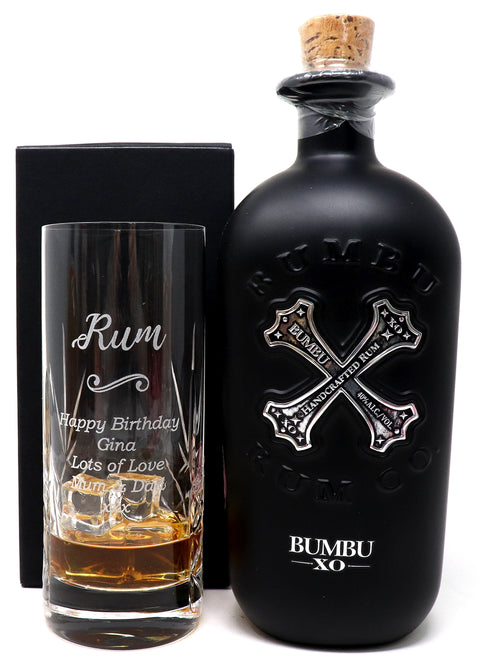 Personalised Crystal Highball Glass & Bottle -  Rum Design