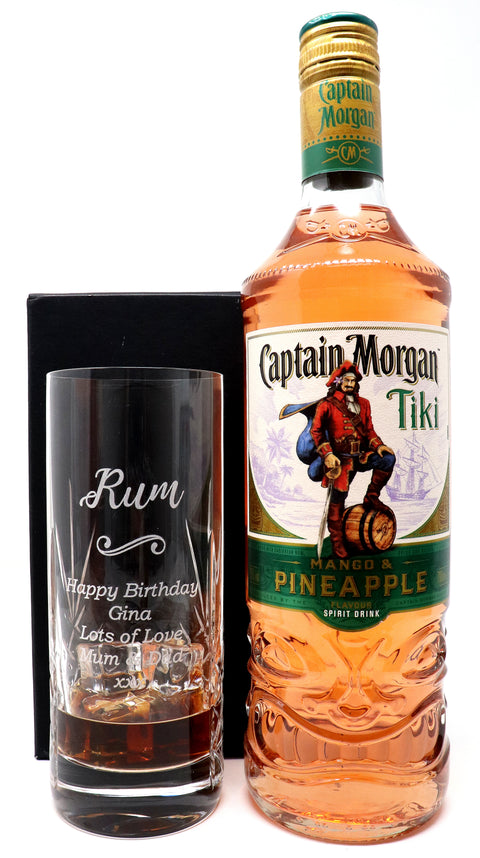 Personalised Crystal Highball Glass & Bottle -  Rum Design