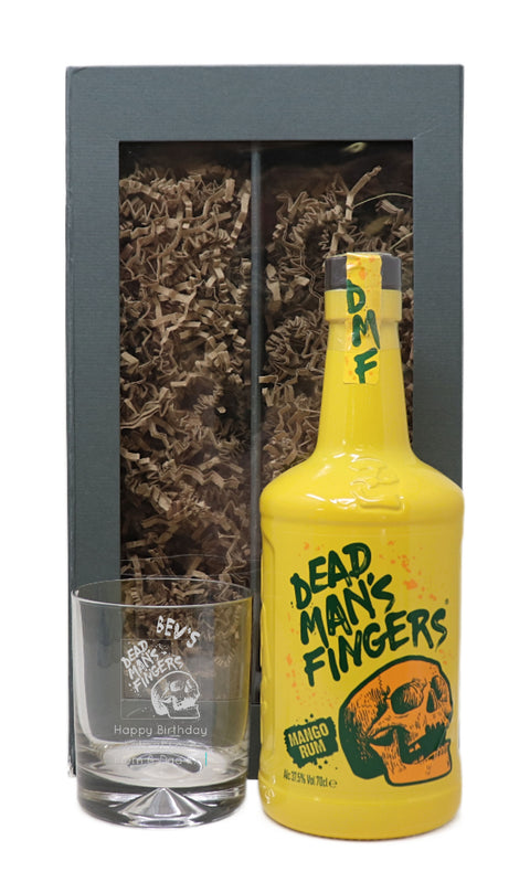 Personalised Glass Tumbler & 70cl Rum - Dead Man's Fingers Design