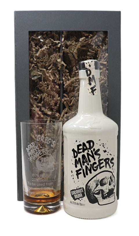 Personalised Highball Glass & 70cl Rum - Dead Man's Fingers Design