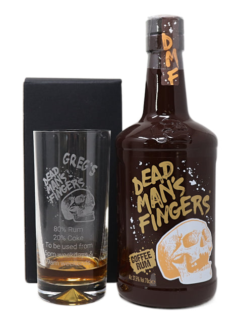 Personalised Highball Glass & 70cl Rum - Dead Man's Fingers Design