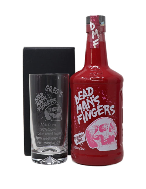 Personalised Highball Glass & 70cl Rum - Dead Man's Fingers Design