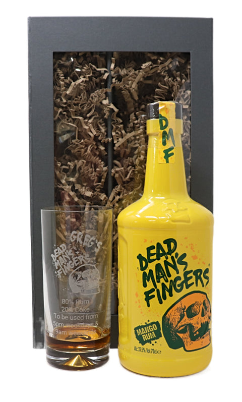 Personalised Highball Glass & 70cl Rum - Dead Man's Fingers Design