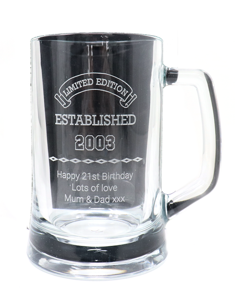 Personalised Pint Glass Tankard - Established Birthday Design