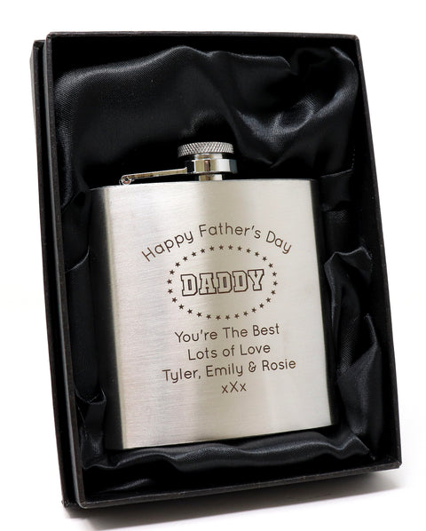 Personalised Silver Hip Flask - Father's Day Design