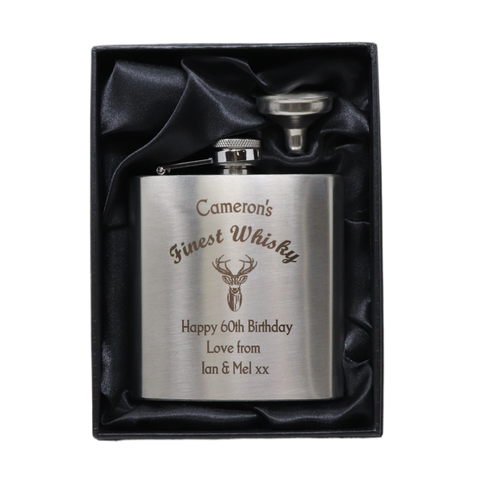 Personalised Silver Hip Flask - Finest Whisky Design