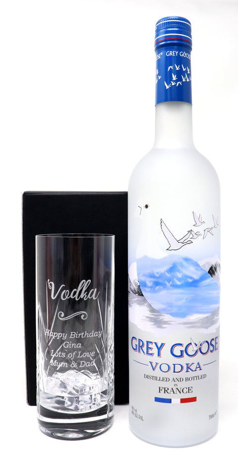 Personalised Crystal Highball Vodka Glass & Grey Goose - Vodka Design